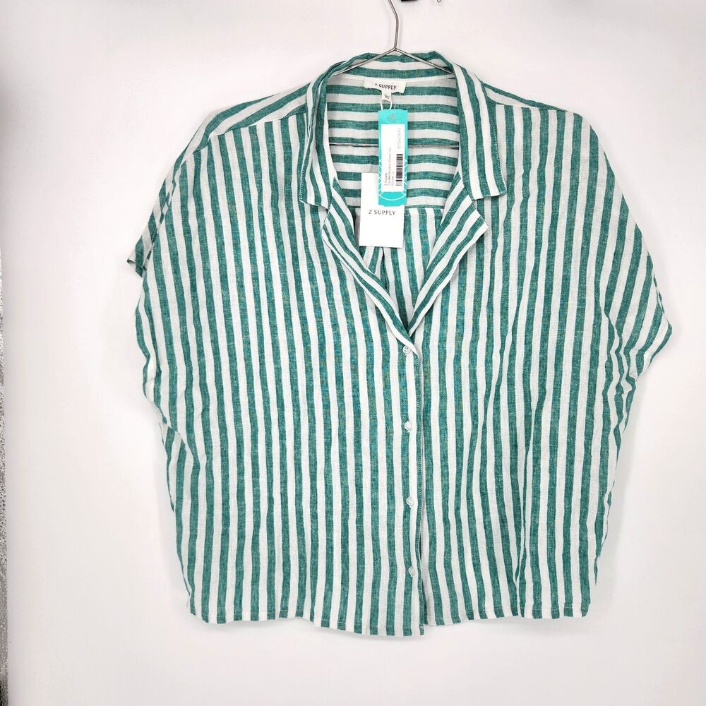 Z Supply Women's Green Large Parallel Button-Down Top NWT